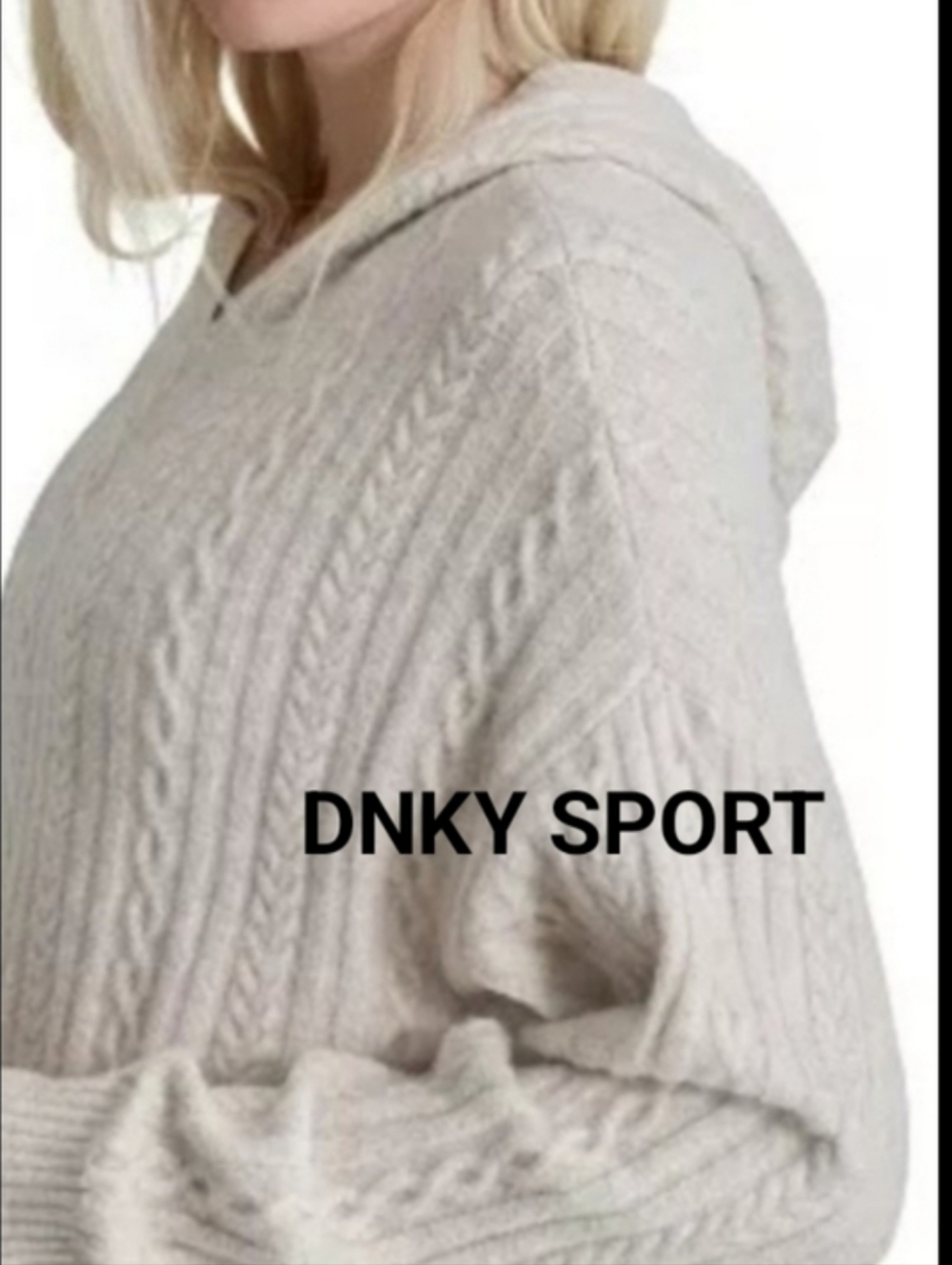 DKNY Sport Oversized Hoodie Chunky Sweater Cable Knit Cozy  MEDIUM - Picture 5 of 13